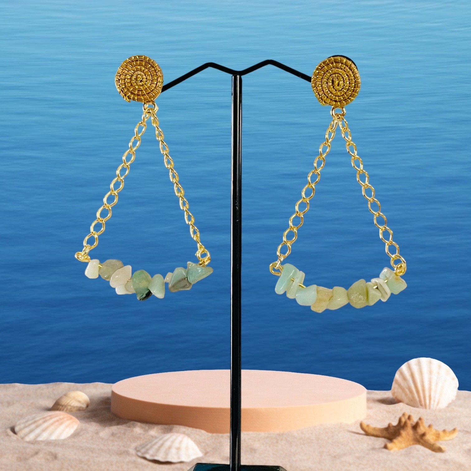 Bijoux-BO-triangle-tourmaline verte1